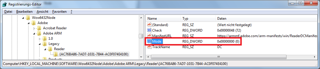 AutoUpdate Funktion des Adobe Reader DC's deaktivieren - Registry