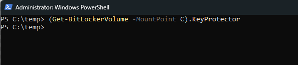 ScreenShot einer PowerShell Ausgabe - Kein Bitlocker Recovery Key ScreenShot einer PowerShell Ausgabe - Kein Bitlocker Recovery Key