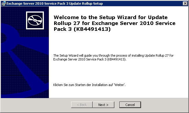 Installation des Exchange 2010 SP3 Update Rollup 27 Paket's