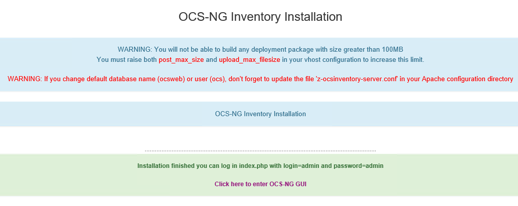 OCS Inventory 2.6 - Abschluss Setup