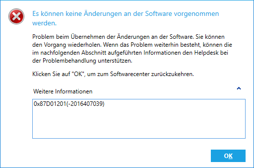 Configuration Manager Client meldet den Error Code 87d01201
