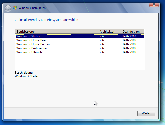 Windows 7 DVD Verisonen auf einer 32bit DVD